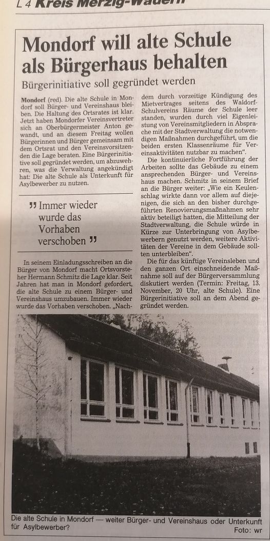 Mondorf will alte Schule als Bürgerhaus behalten.