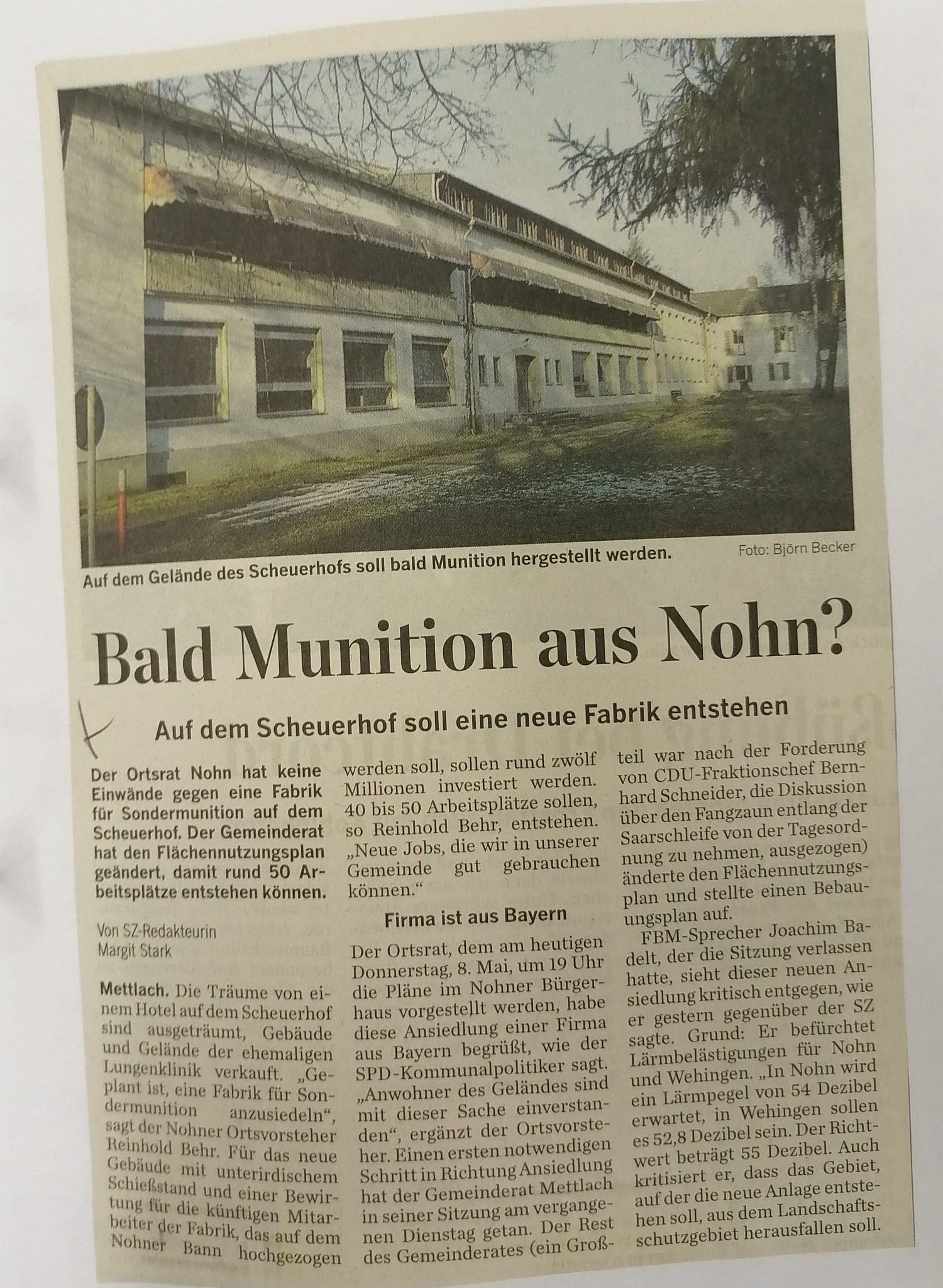 Bald Munition aus Nohn. Pläne mit dem Scheuerhof